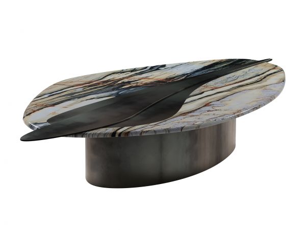 “The Feline I” Contemporary Center Table ft. Calacatta Marble, Hot-Formed Steel